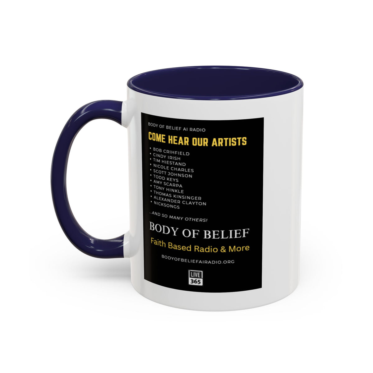 Accent Coffee Mug — "Body of Belief Radio" Gospel Music Ceramic Mug (11/15oz)