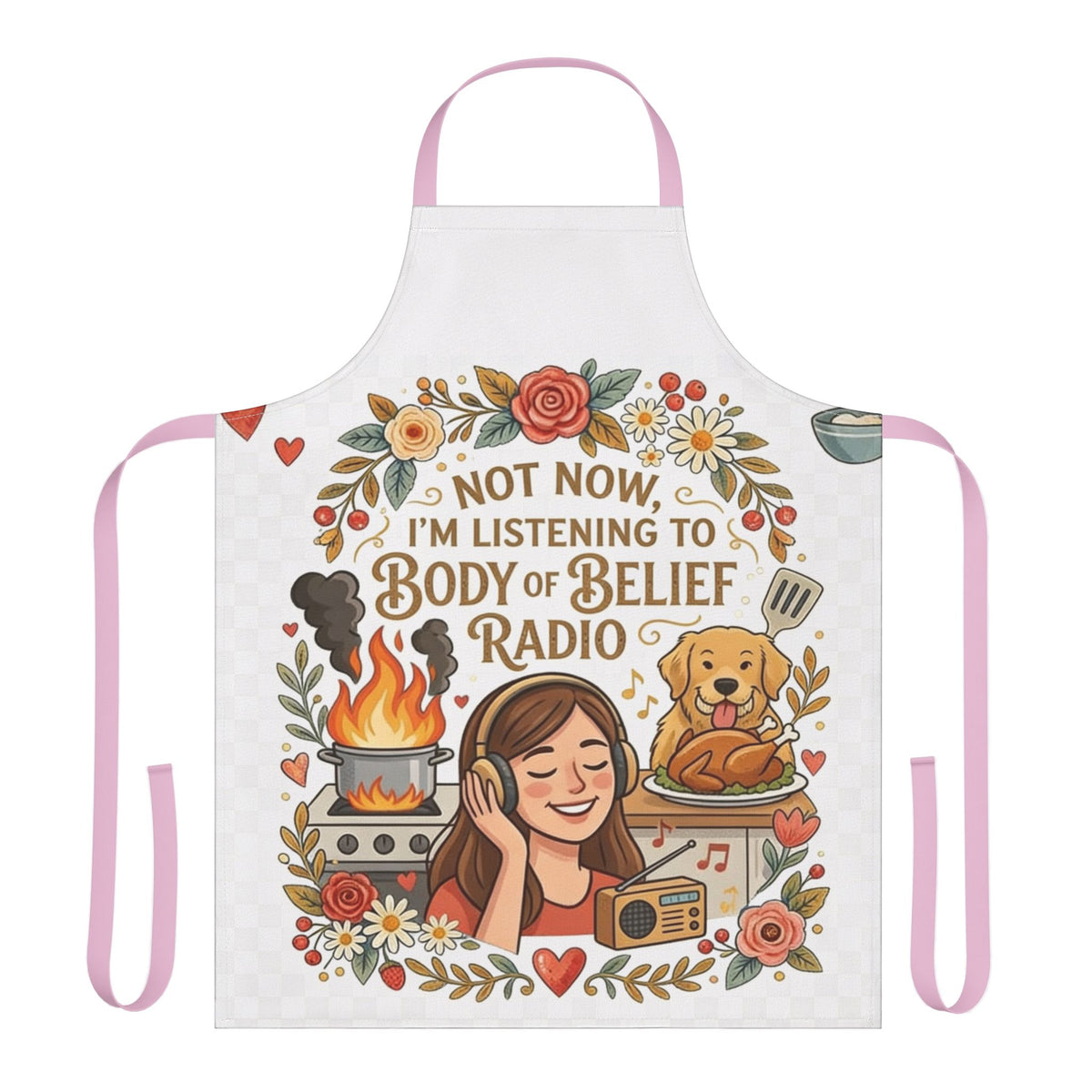 Listening to Body of Belief Radio Apron, 5-Color Straps (AOP)