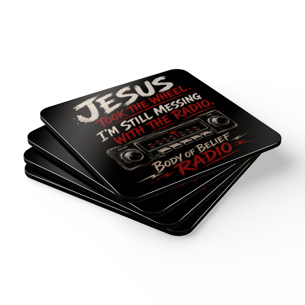 Jesus Took the Wheel Corkwood Coaster Set