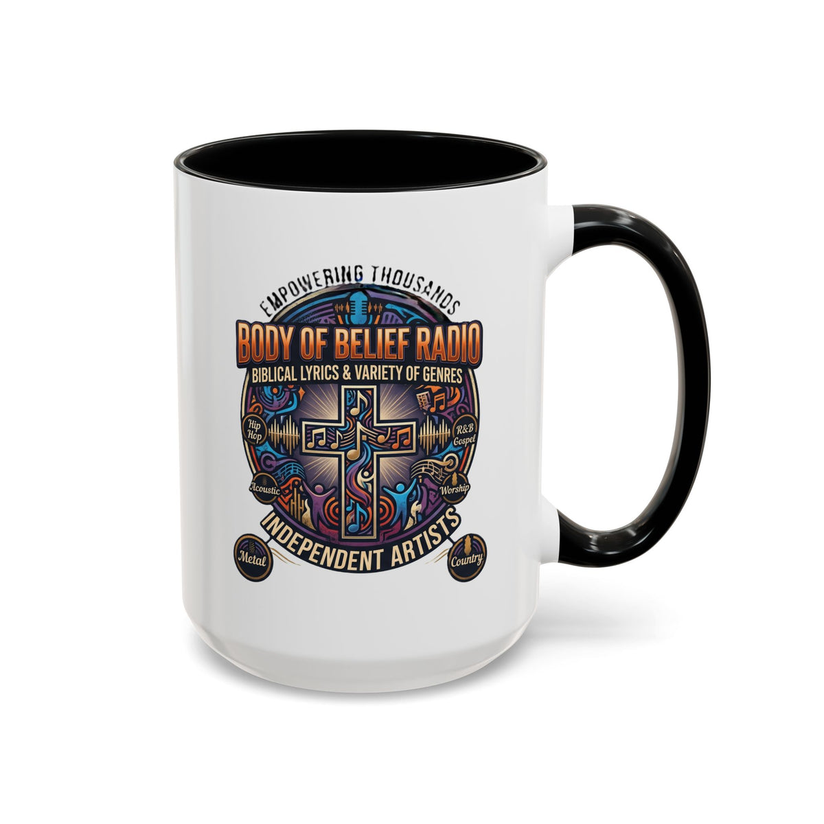 Accent Coffee Mug — "Body of Belief Radio" Gospel Music Ceramic Mug (11/15oz)
