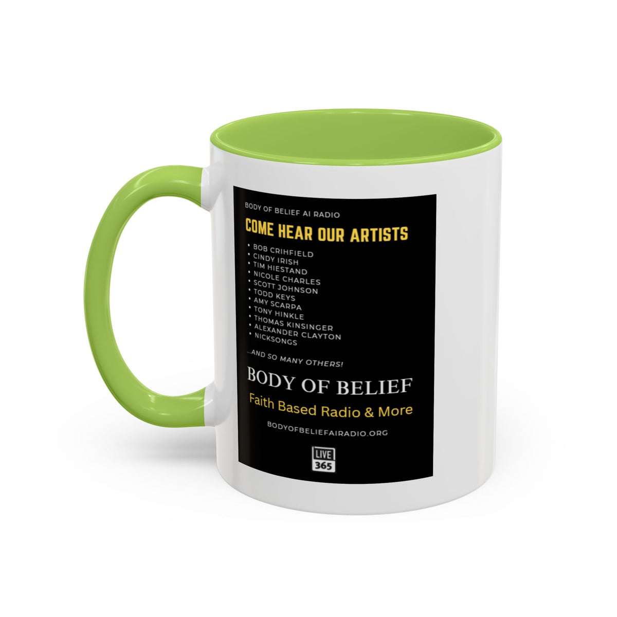 Accent Coffee Mug — "Body of Belief Radio" Gospel Music Ceramic Mug (11/15oz)