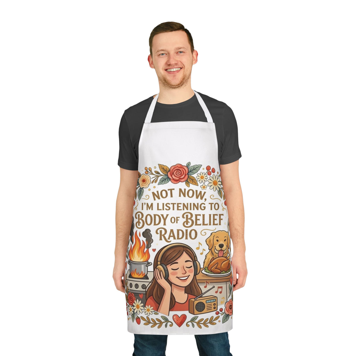 Listening to Body of Belief Radio Apron, 5-Color Straps (AOP)
