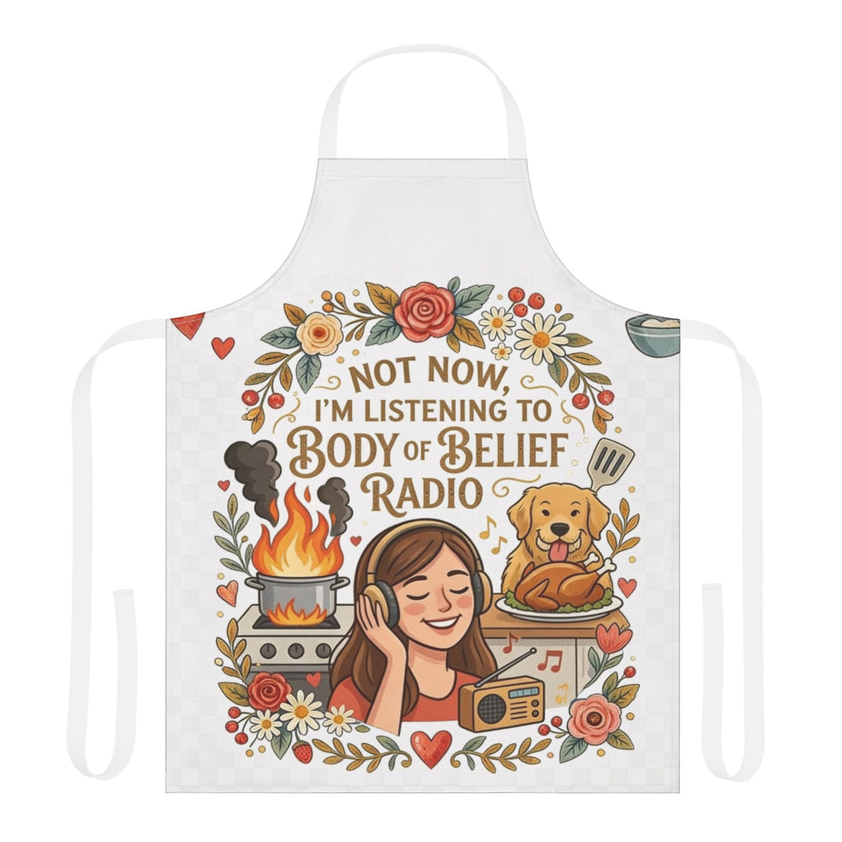 Listening to Body of Belief Radio Apron, 5-Color Straps (AOP)