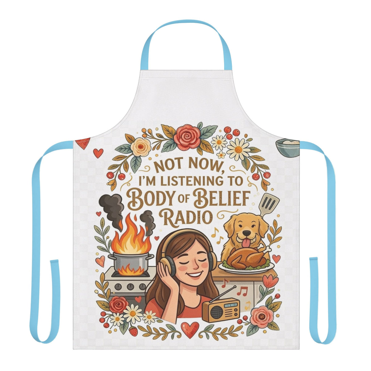 Listening to Body of Belief Radio Apron, 5-Color Straps (AOP)