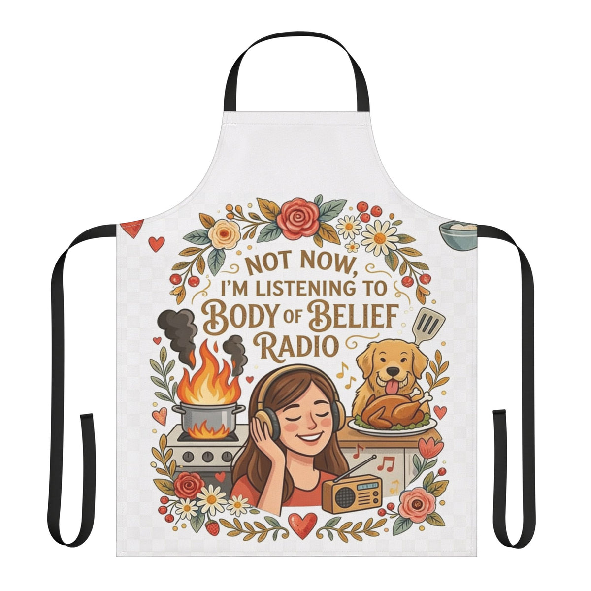 Listening to Body of Belief Radio Apron, 5-Color Straps (AOP)