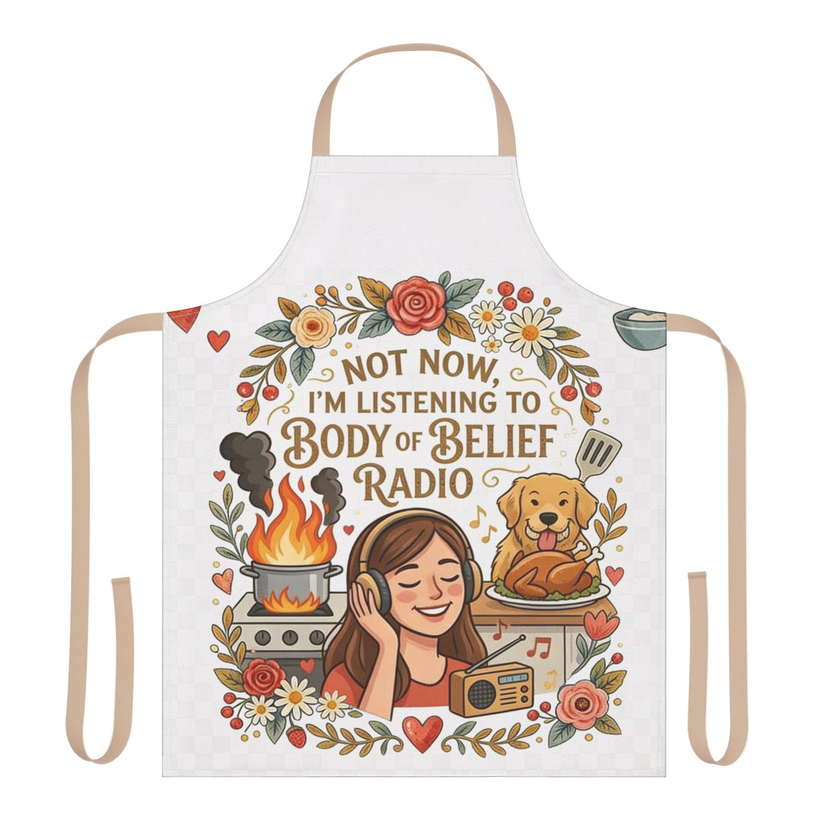 Listening to Body of Belief Radio Apron, 5-Color Straps (AOP)