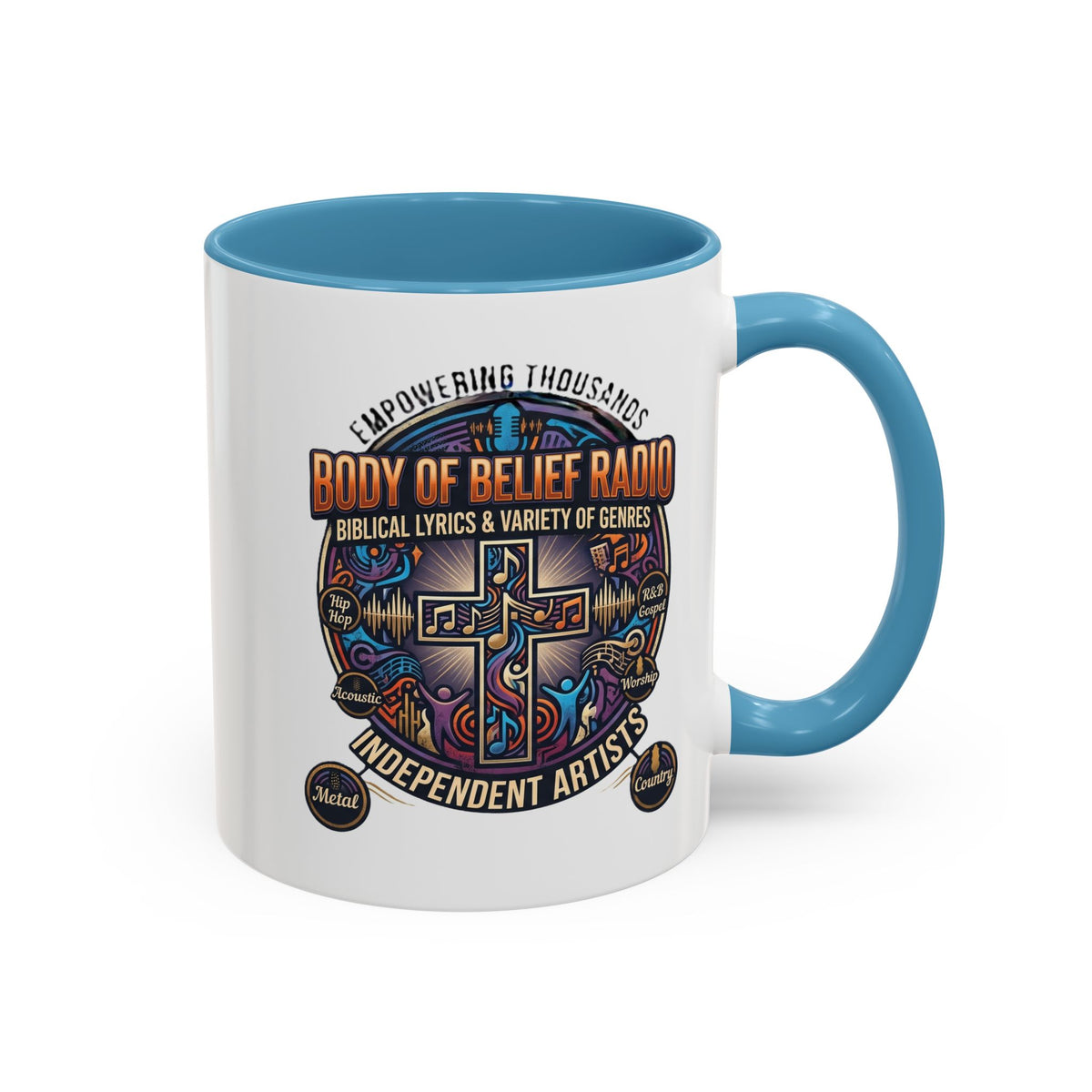 Accent Coffee Mug — "Body of Belief Radio" Gospel Music Ceramic Mug (11/15oz)
