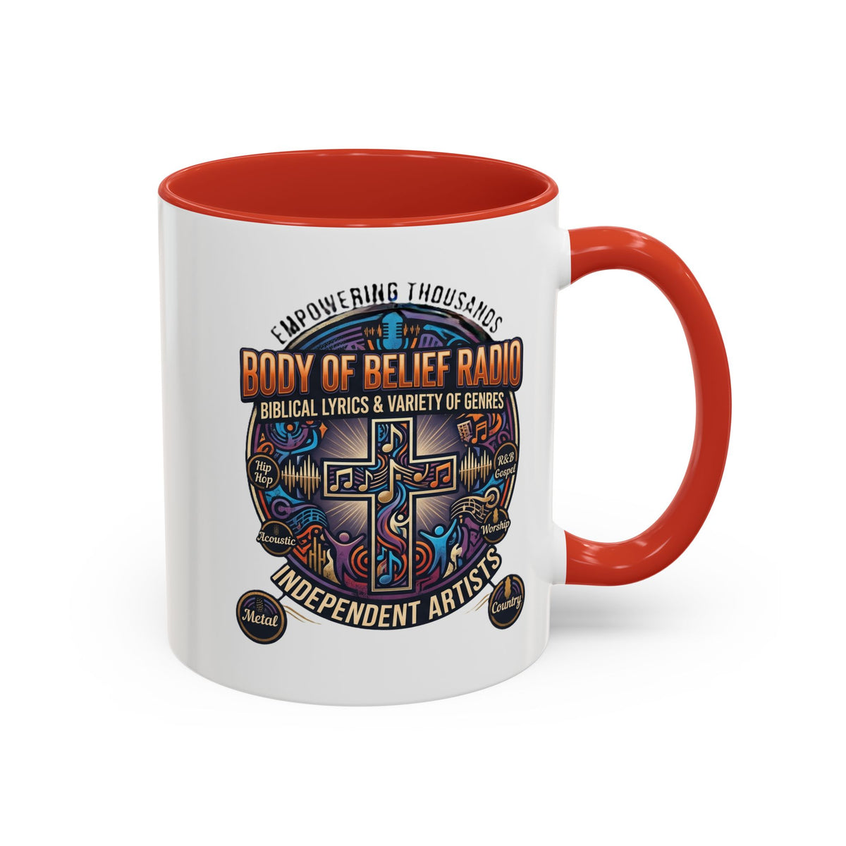 Accent Coffee Mug — "Body of Belief Radio" Gospel Music Ceramic Mug (11/15oz)
