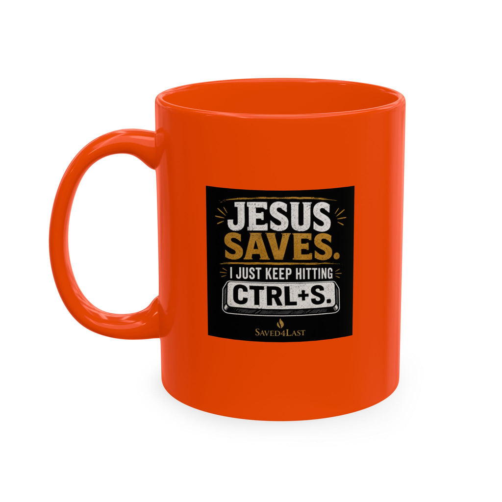Jesus Saves Logo Ceramic Mug — Branded Coffee Cup