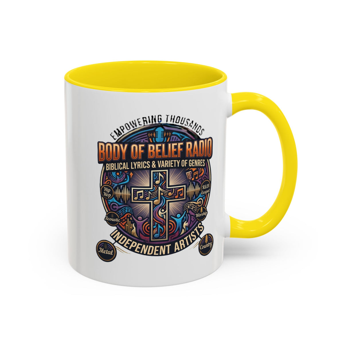 Accent Coffee Mug — "Body of Belief Radio" Gospel Music Ceramic Mug (11/15oz)
