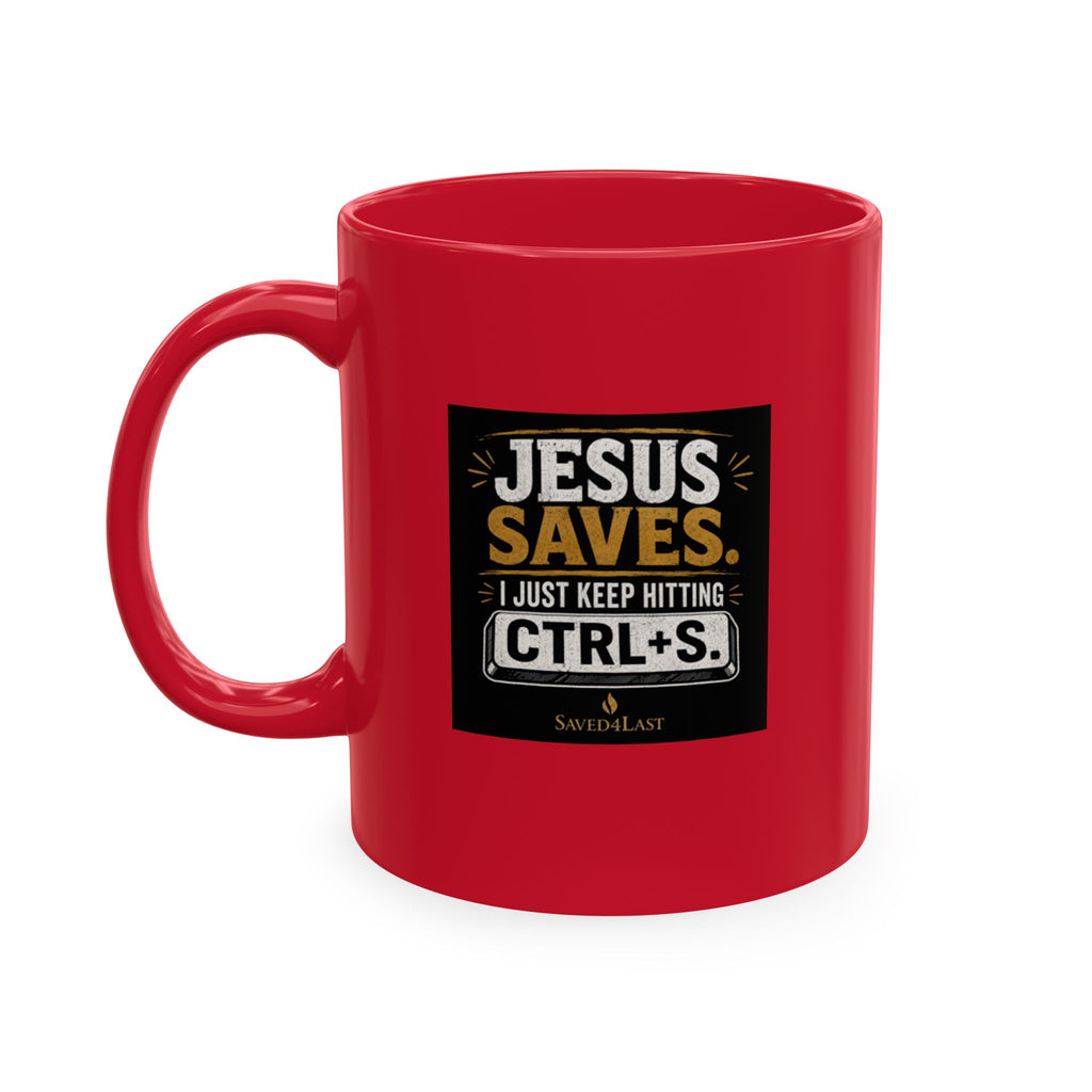 Jesus Saves Logo Ceramic Mug — Branded Coffee Cup