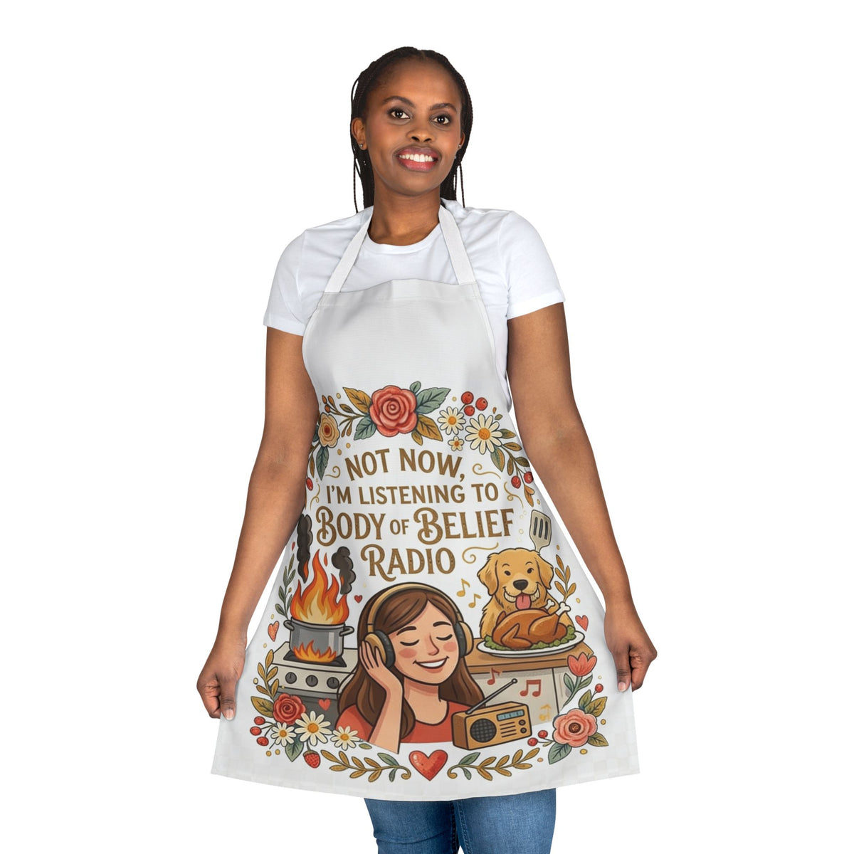 Listening to Body of Belief Radio Apron, 5-Color Straps (AOP)