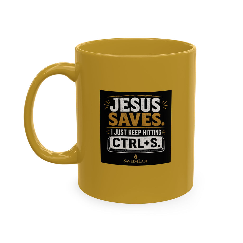 Jesus Saves Logo Ceramic Mug — Branded Coffee Cup