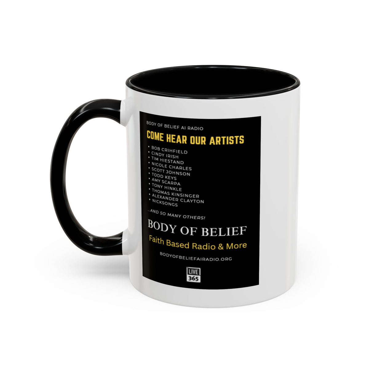 Accent Coffee Mug — "Body of Belief Radio" Gospel Music Ceramic Mug (11/15oz)