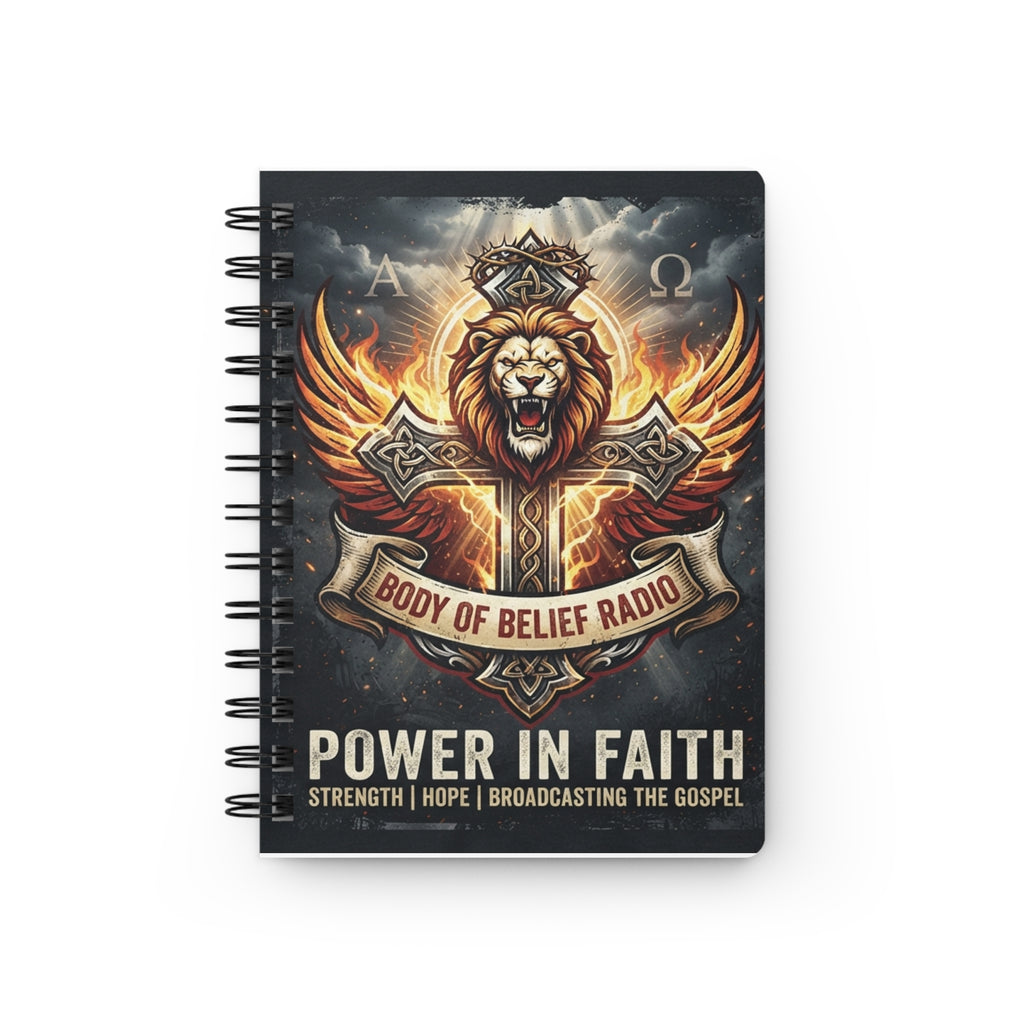 Power in Faith Spiral Journal — "Body of Belief Radio" Lion Cross Notebook