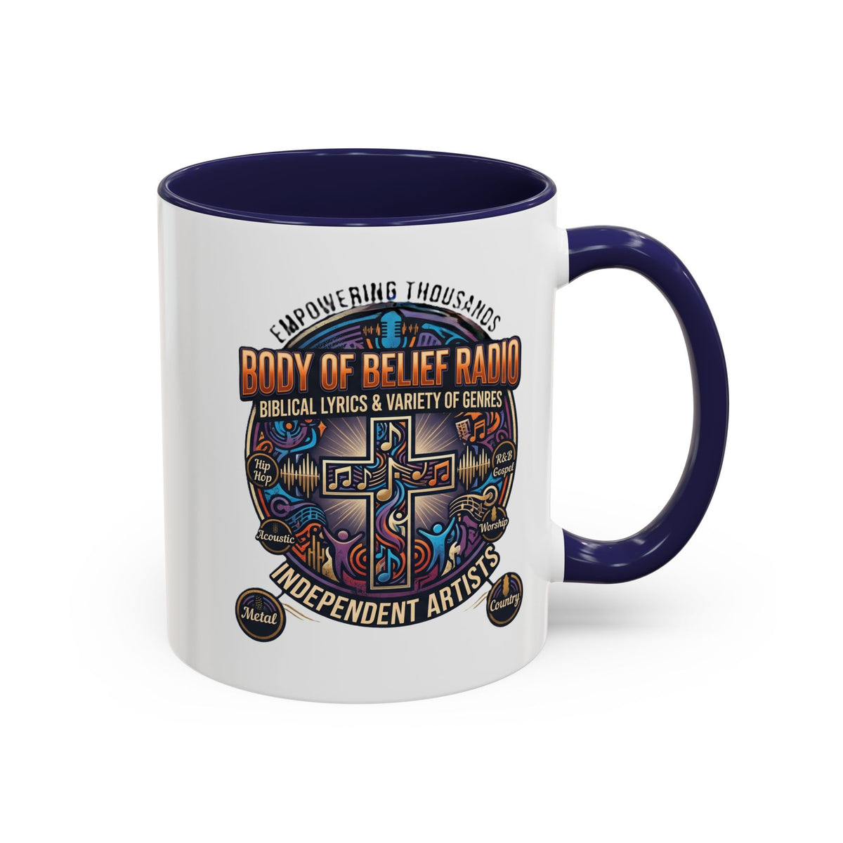 Accent Coffee Mug — "Body of Belief Radio" Gospel Music Ceramic Mug (11/15oz)